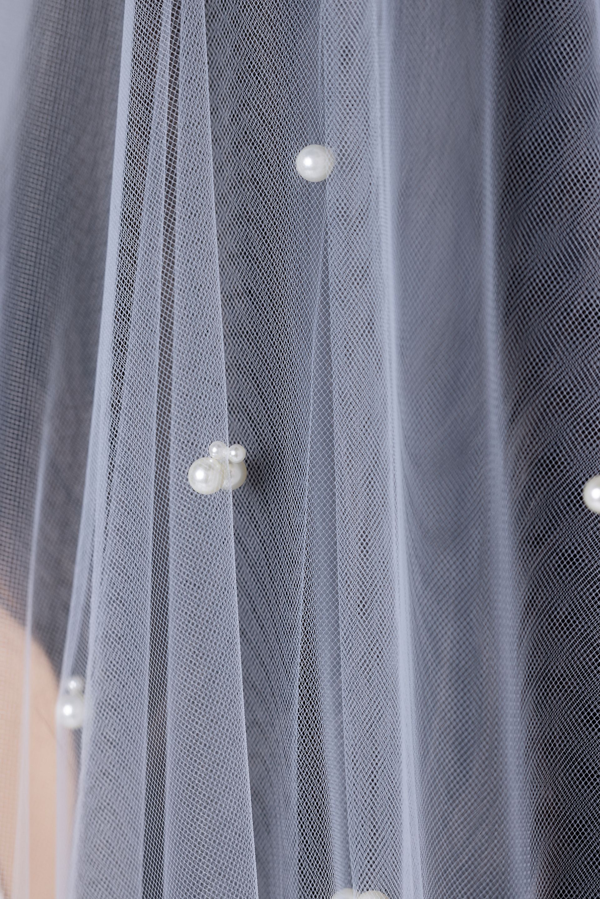 Allover Pearl Two-Tier Mid-Length Veil