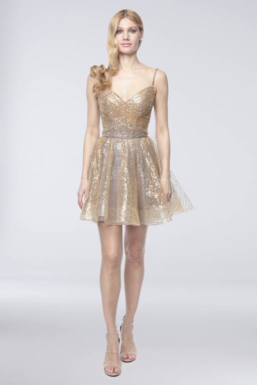 fit and flare sequin dress Strapless Straight Neck Mini Short Sequin Cocktail Fit & Flare Ava Presley 42404