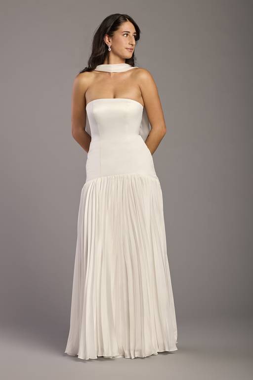 david's bridal strapless chiffon dress Strapless Chiffon Wedding Dress with Side Drape
