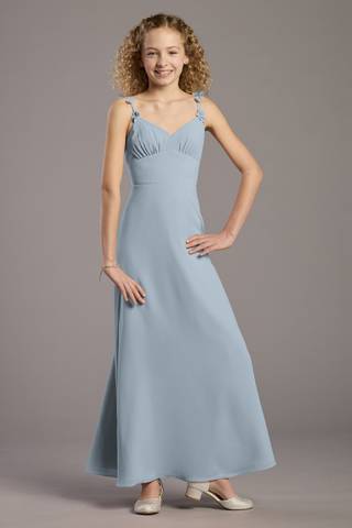bluish grey bridesmaid dresses blue Dark Grey Chiffon One Shoulder Long A-line Simple Elegant Bridesmaid D  feminine vibe. Dusty Blue Bridesmaid Dresses -