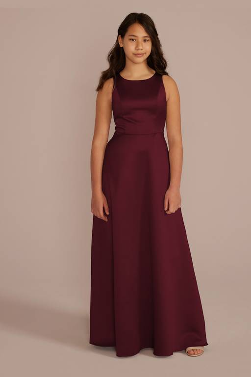 junior burgundy bridesmaid dress A Line V Back Chiffon Lace Junior Bridesmaid Dress