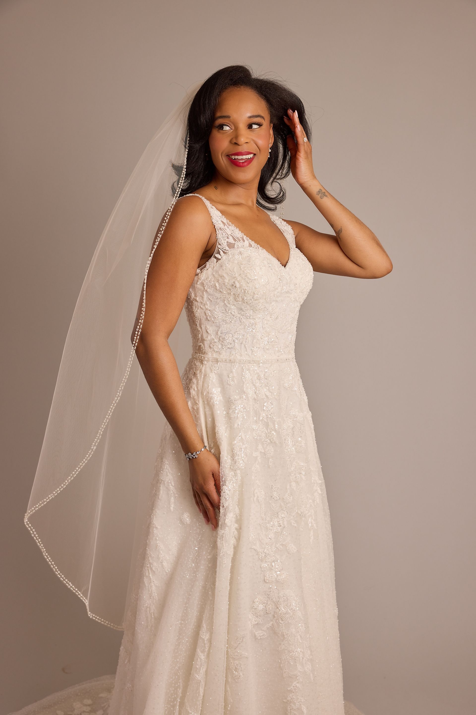 Pearl Trim Walking Length Veil | David's Bridal