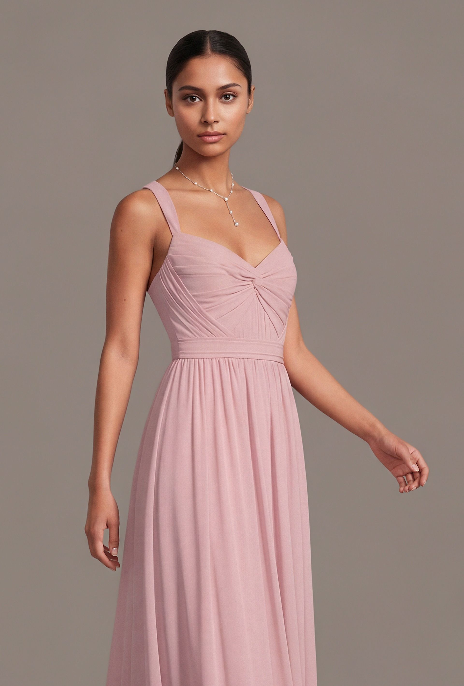 Chiffon Pleated Bodice A-Line Dress