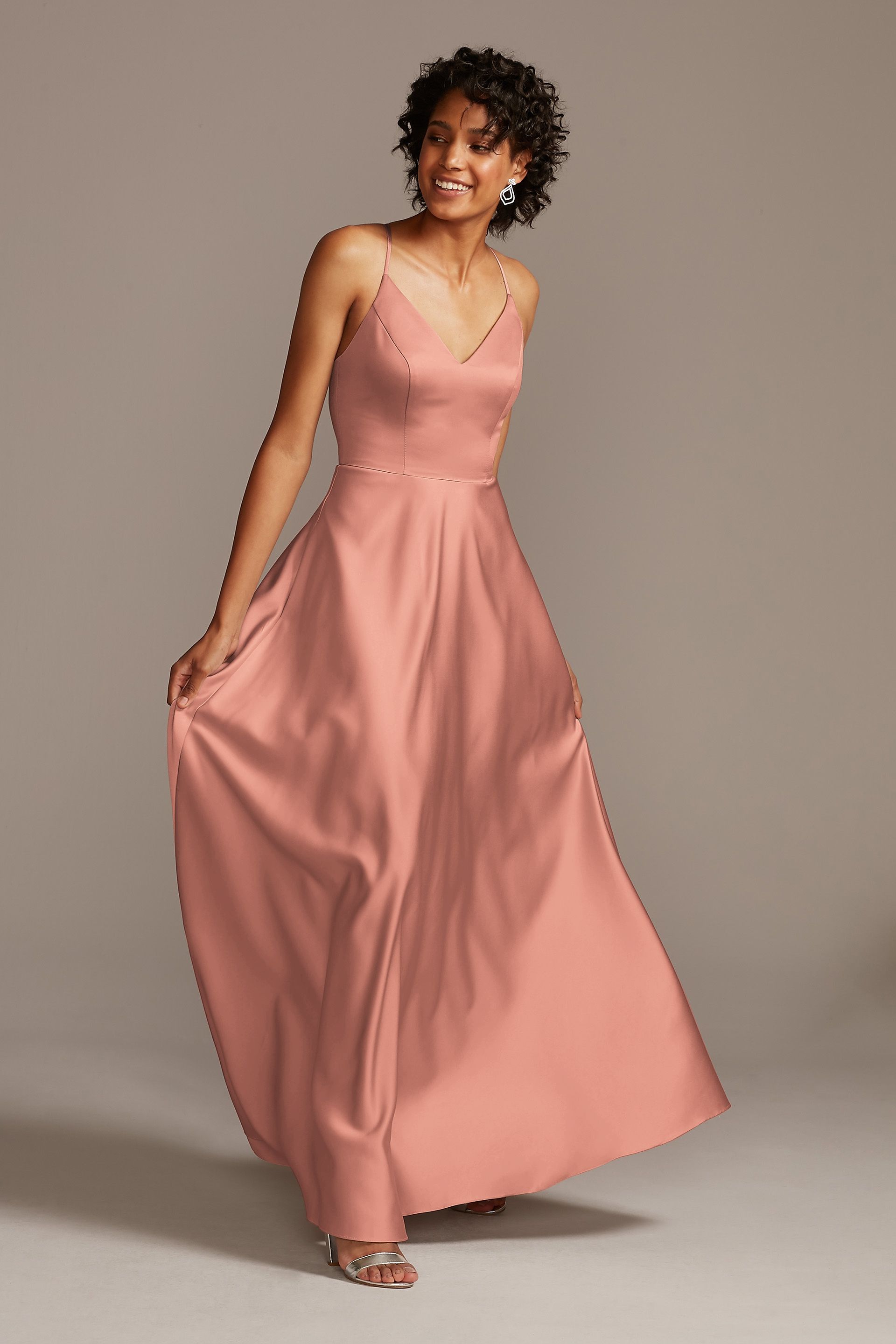 spaghetti strap satin a-line bridesmaid dress Spaghetti Strap Satin A-Line Bridesmaid Dress