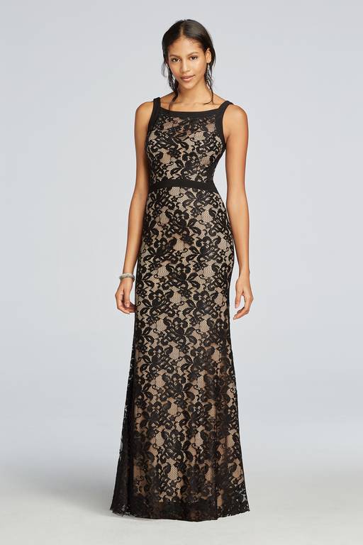 black lace nude illusion dress Beaded Black & Nude Gown 6 / Black-Nude