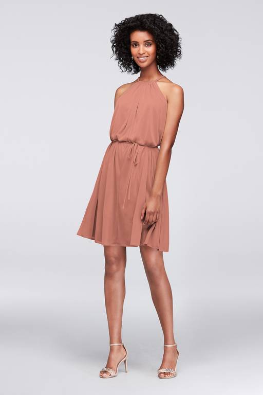 halter bridesmaid dress short Leely Women Light Pink Flowy Short Bridesmaid Dress with Bow Halter A Line Summer Wedding Guest Dress