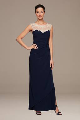 alex evenings rosette lace dress Alex Evenings Sequined-Lace Rosette-Rose Gown, Womens, 18, Navy