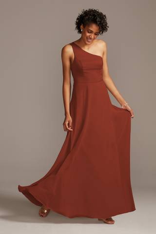 david's bridal one shoulder chiffon bridesmaid dress One-Shoulder Chiffon Bridesmaid Dress with Cascade