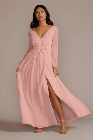 long sleeve boho bridesmaid dresses Blush Bridesmaid Hand Embellished Long Sleeve Maxi Dress