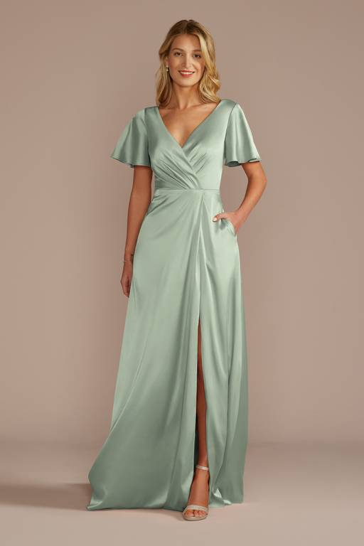 short sleeve stretch charmeuse bridesmaid dress As Is Short Sleeve Stretch Charmeuse Dress