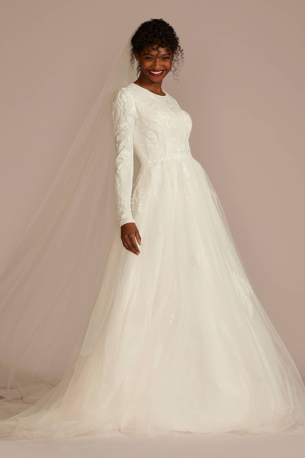 a line modest wedding dresses Long Sleeve High Neck A-Line Open Back Boho Modest Wedding Dress HAREM's Brides