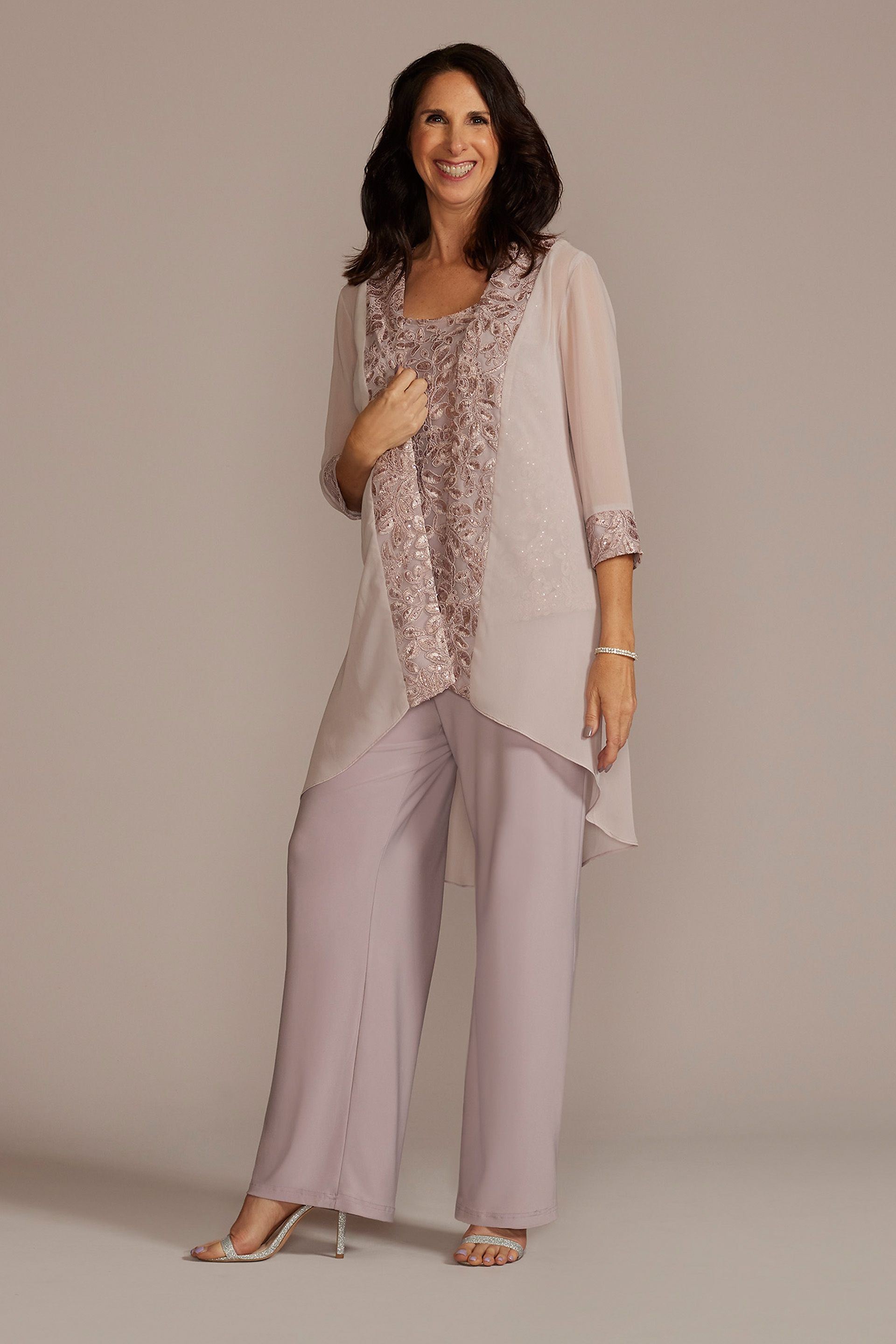 Lace Chiffon Three Piece Pantsuit | David's Bridal