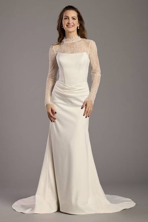 long sleeve lace top for wedding dress Bohemian Lace Top Two Pieces Long Sleeves High Low Wedding Dresses, MW571