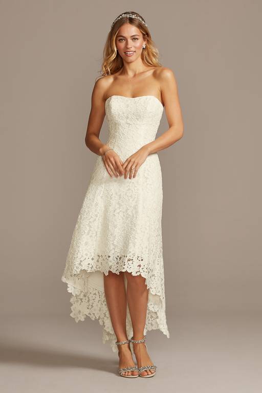 high-low tea-length corded lace wedding dress High-Low Tea-Length Corded Lace Wedding Dress