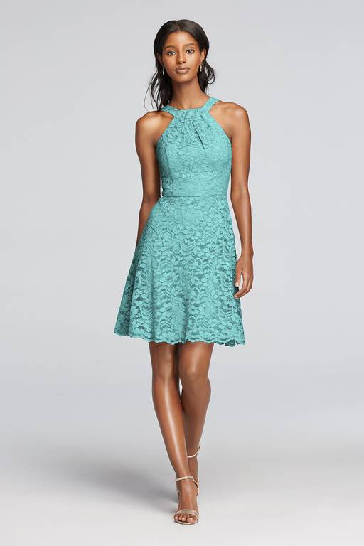 teal bridesmaid dresses knee length Short All Over Lace Dress with Y Neck Size:3-6M Straps Sleeves global-length-Short Parsing Bill Painting by