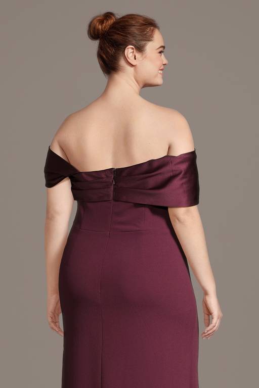 asymmetrical sheath dress Asymmetrical Off-the-Shoulder Crepe Sheath Dress