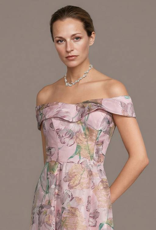 metallic floral print dress Lisa Floor-Length Elegant Metallic Floral V-Neck Dress 10 / Teal Metallic Floral Jacquard