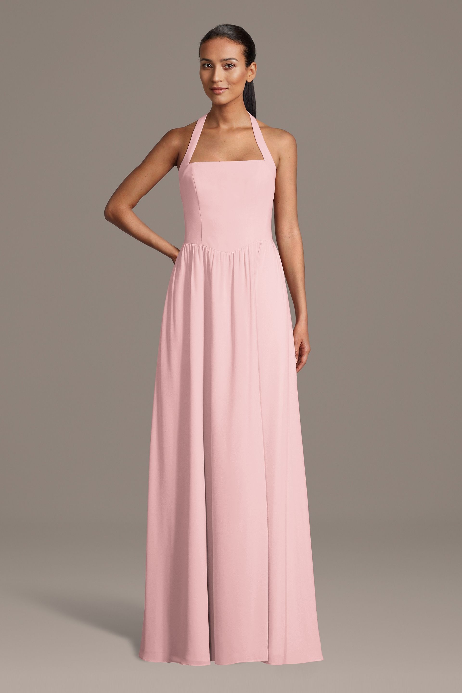 david's bridal halter top bridesmaid dress Chiffon A-Line with Straight Neckline Alyce Paris Off Shoulder ROAM DROP 2 Color:Sienna Rose