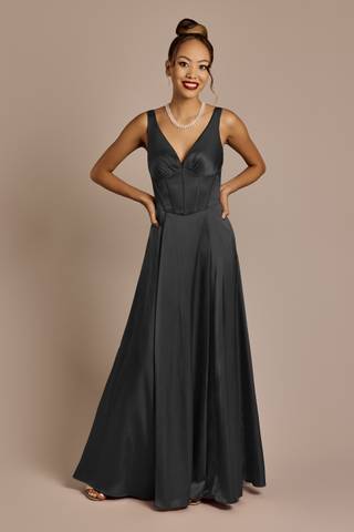 black corset detail bardot bridesmaid dress PrettyLittleThing | Dresses | Black Corset Detail Bardot Bridesmaid Dress