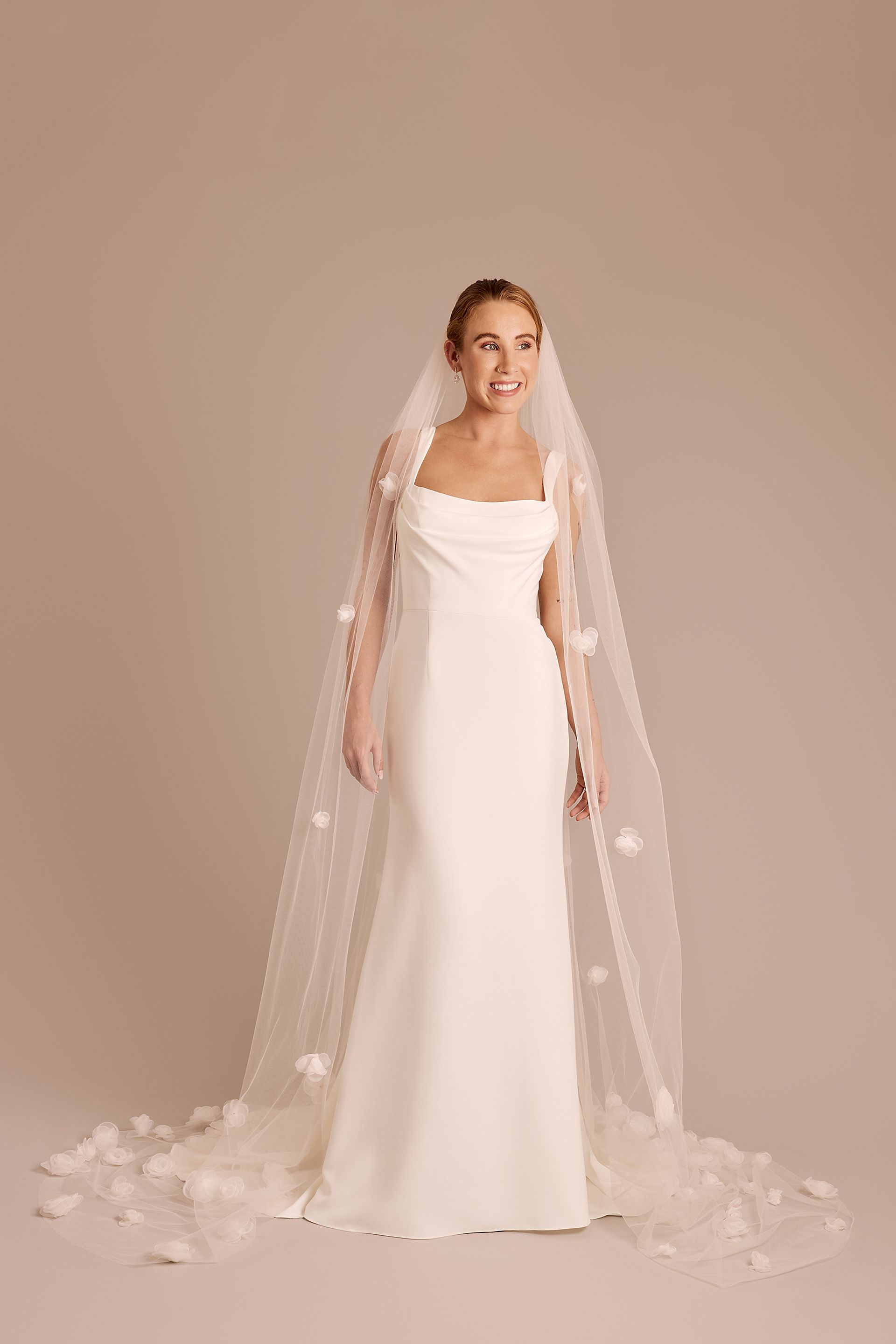 Scattered Organza Rosette Tulle Cathedral Veil | David's Bridal