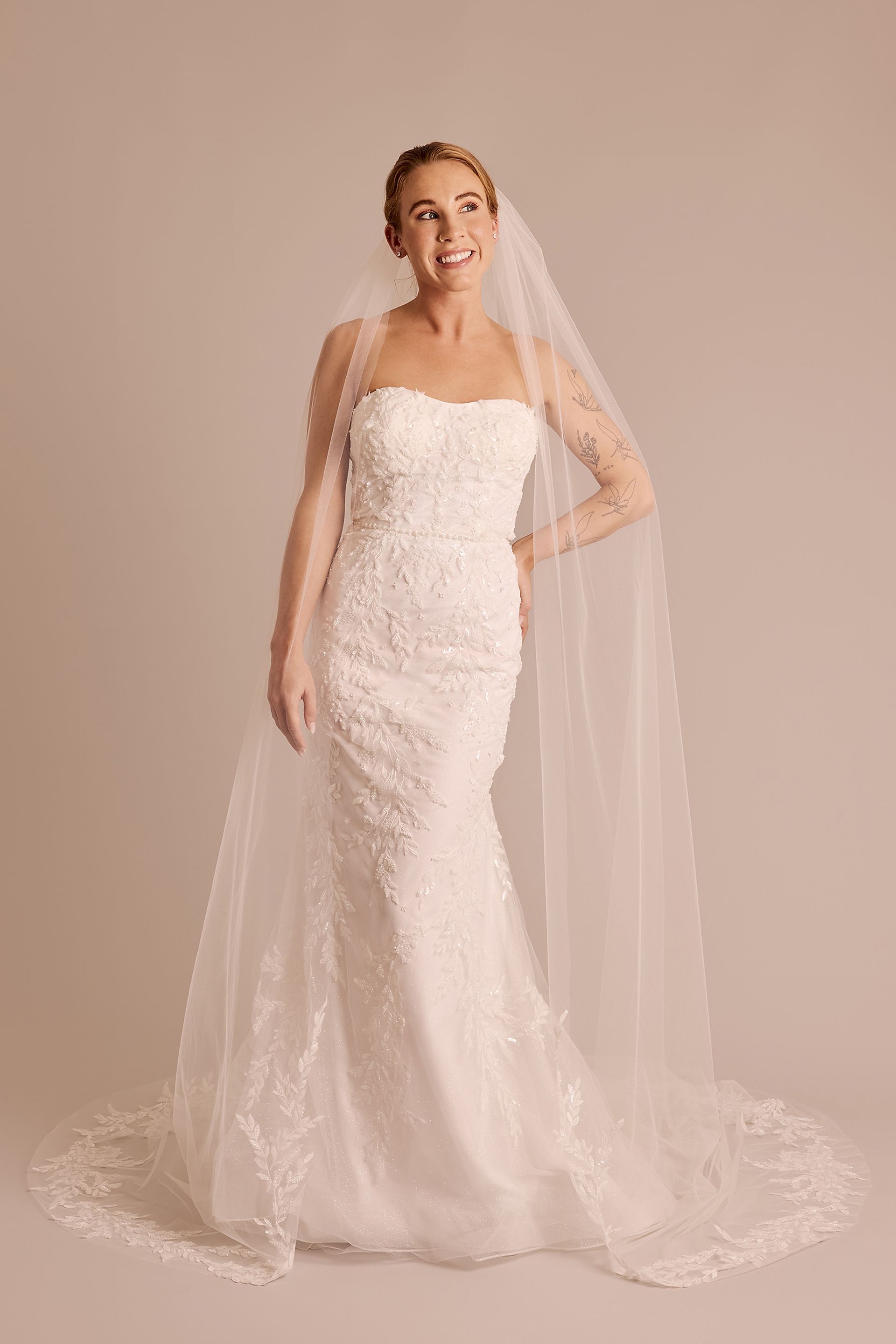 Floral Lace Applique Trim Cathedral Veil | David's Bridal