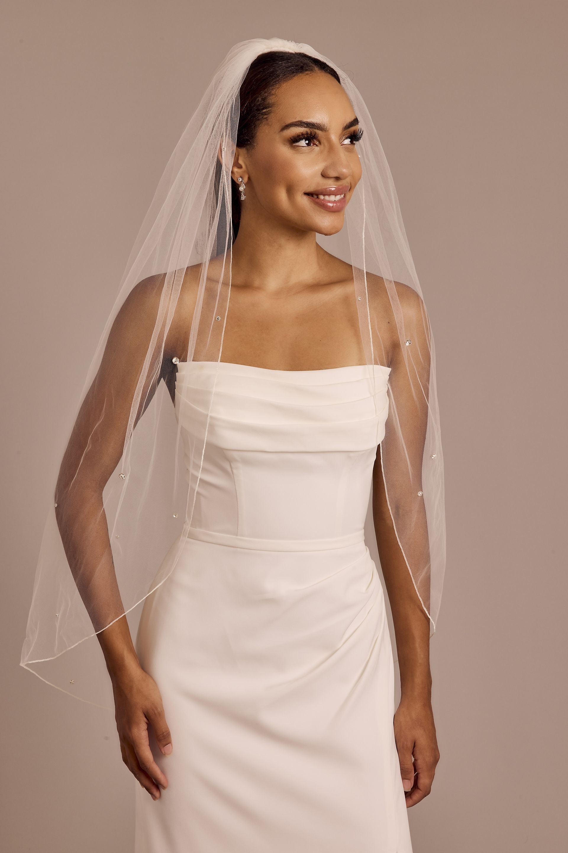 Scattered Crystal Mid-Length Veil with Pencil Trim | David's Bridal