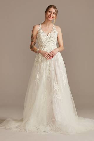 Picture of Floral Applique Open Back Halter Wedding Dress