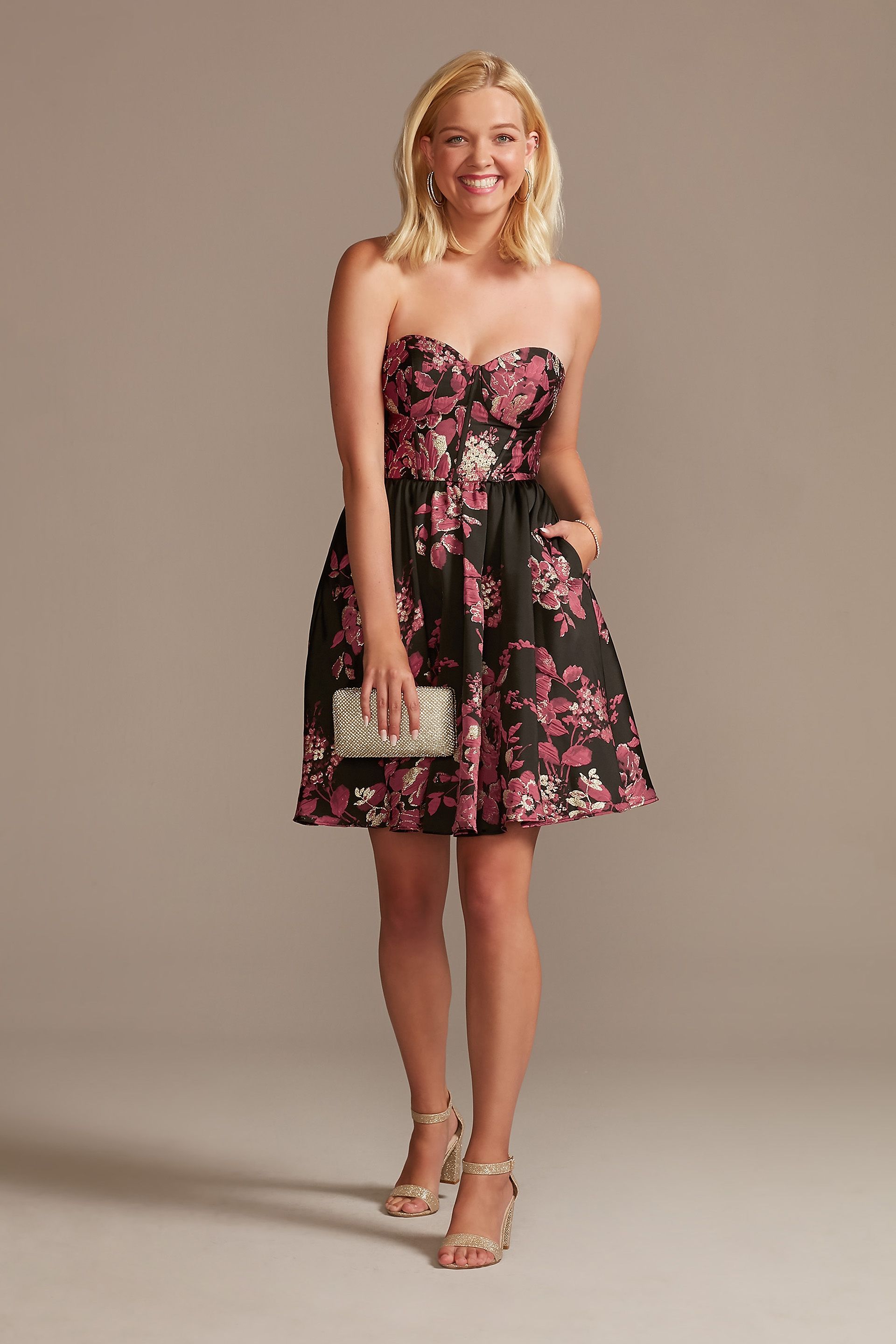 Strapless A-Line Floral Jacquard Dress | David's Bridal