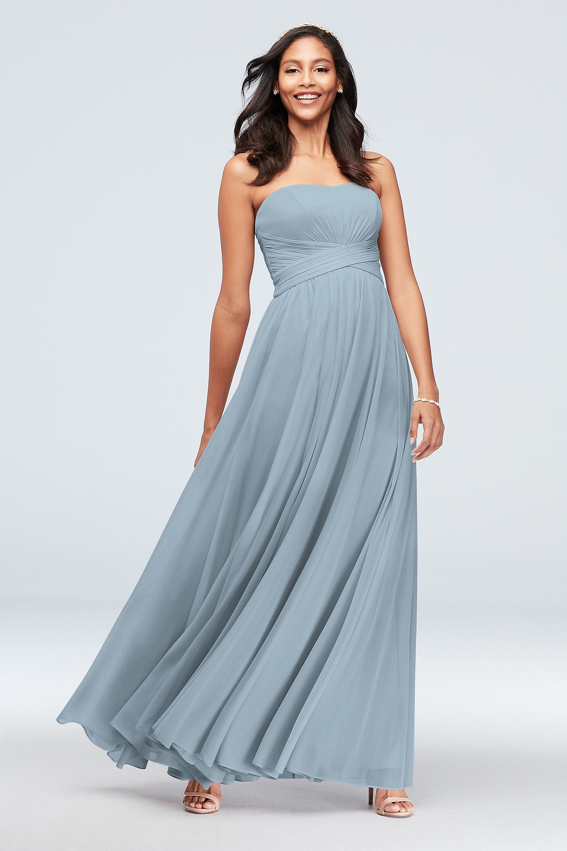Mesh Cross Waist Strapless Bridesmaid Dress