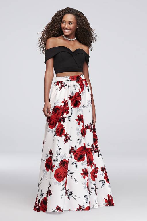 red floral two piece dress Sky To Moon Red Floral Two-Piece Set - Rebecca Tube Top & Tiered Mini Skirt