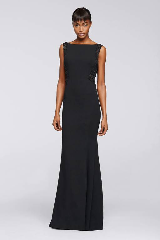 long v neck illusion open back dress with print Chandalier 30229 - Long Sheath Dress