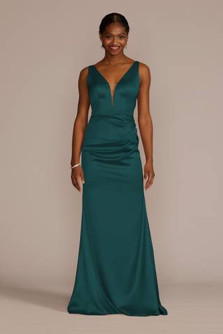 illusion bridesmaid dress Illusion Satin Ruffle Bodice Off The Shoulder Blue Mother Of The Bride Dress with Split