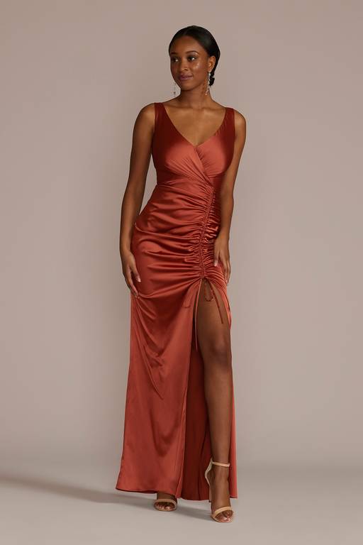 drawstring dress satin Sleek Black Satin Mini Dress With Drawstring