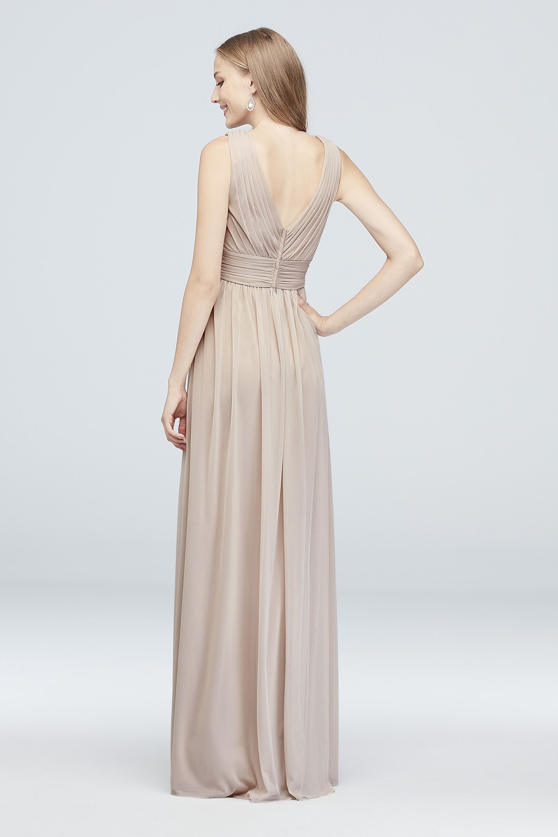 Long Mesh Pleated Tank Bridesmaid Dress