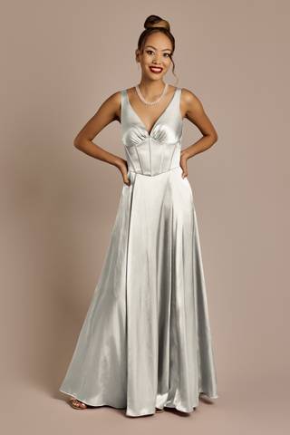 silver bridesmaid dresses Mismatched Silver Grey Satin Spaghetti Straps Long Bridesmaid Dresses , GRB0016