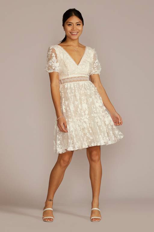 elliatt selene short-sleeve v-neck 3d floral lace mini dress Selene Mini Dress | Elliatt