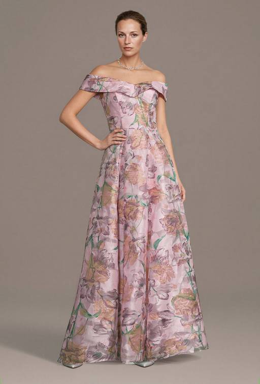 metallic floral dress The @jewelbadgleymischka Strapless Mesh is the ultimate confidence booster. It's chic metallic fabric and delicate floral print come together to create a breathtaking experience that will have everyone talking A statement oversized bow at the hip adds couture Adrianna Papell Women's Off the