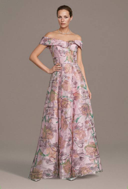 metallic floral dress The @jewelbadgleymischka Strapless Mesh is the ultimate confidence booster. It's chic metallic fabric and delicate floral print come together to create a breathtaking experience that will have everyone talking A statement oversized bow at the hip adds couture Adrianna Papell Women's Off the