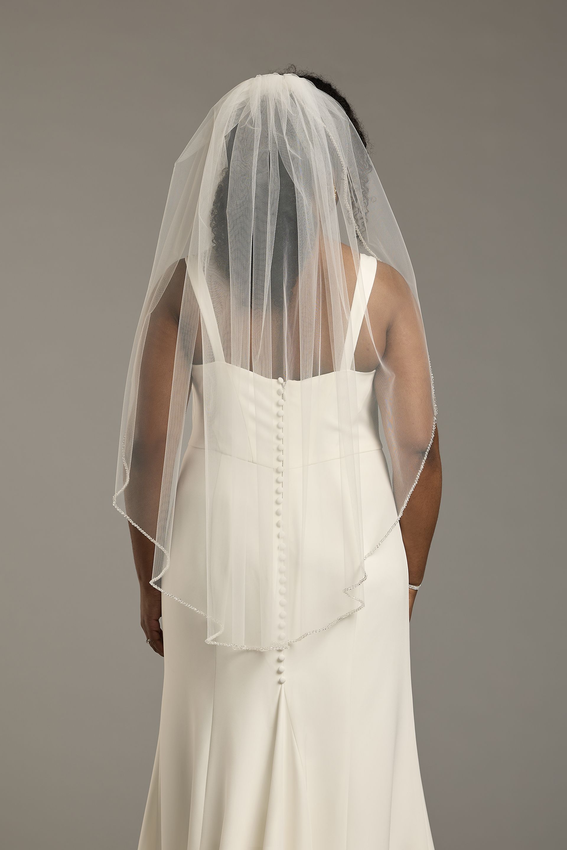 Beaded Trim Mid Length Veil | David's Bridal