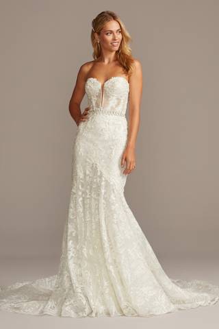 View Galina Signature Beaded Brocade Embellished Mermaid Wedding Dress in all available color and sizes Picture of Beaded Brocade Embellished Mermaid Wedding Dress