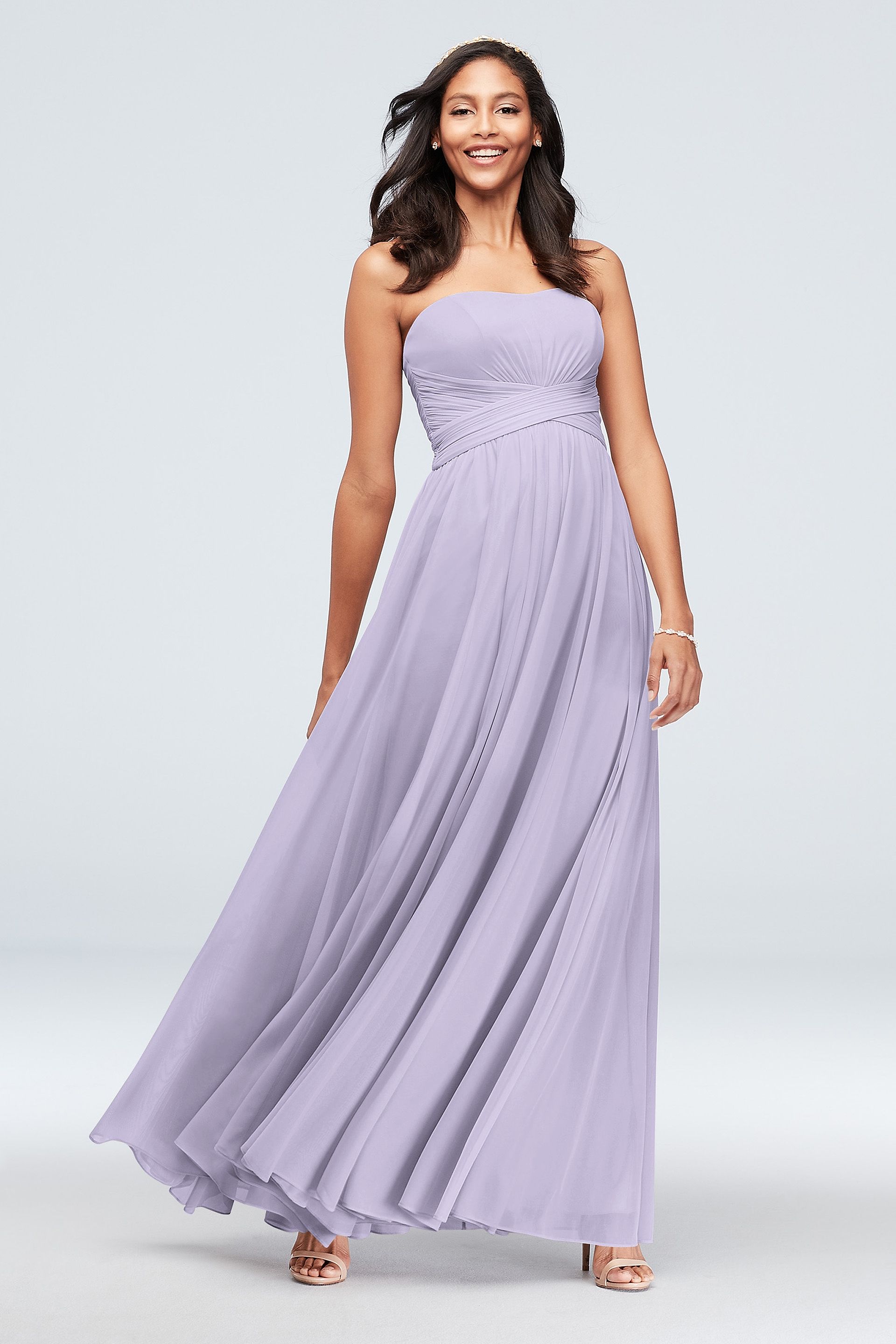 Mesh Cross Waist Strapless Bridesmaid Dress