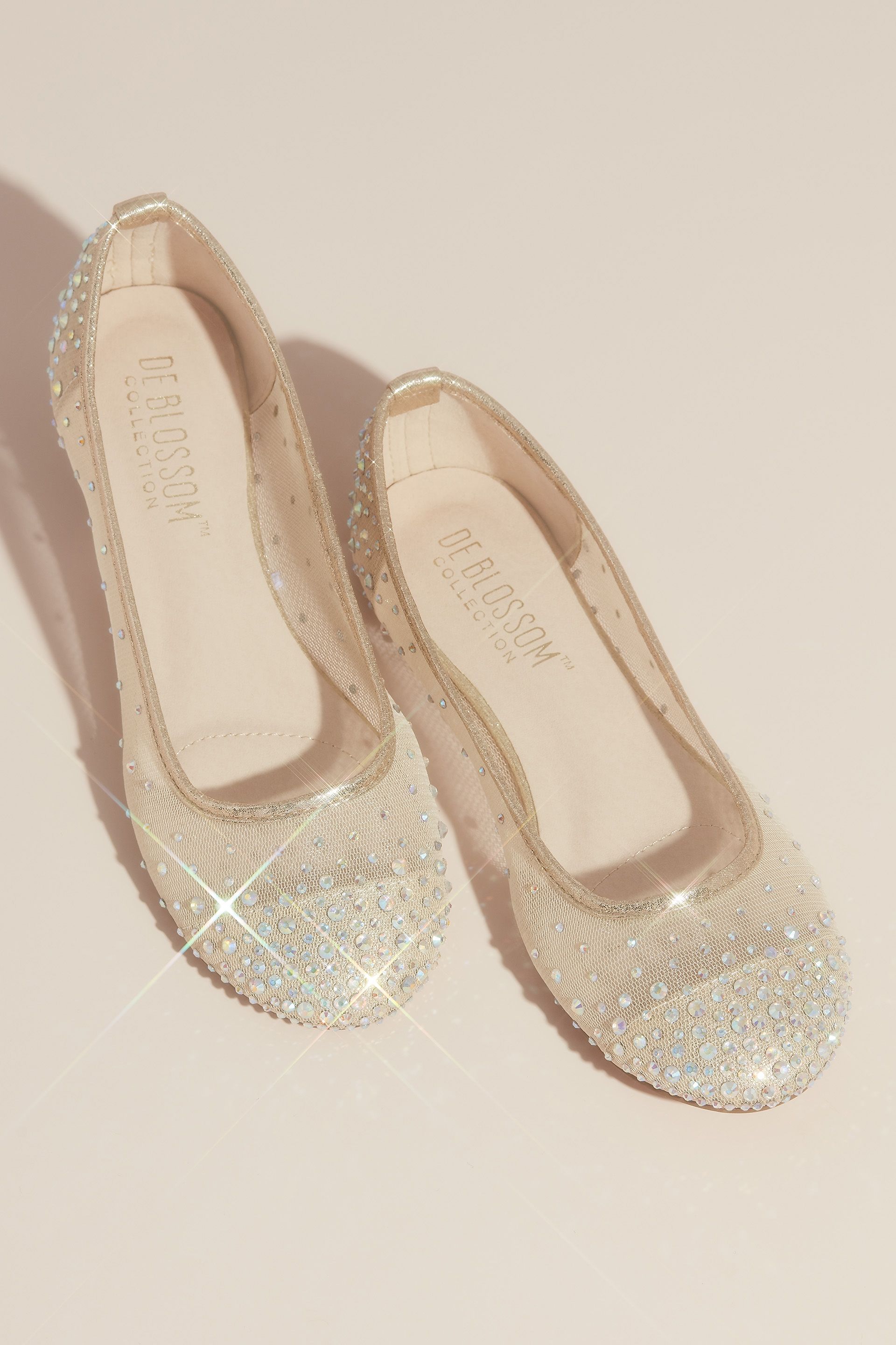 Illusion Toe Cap Crystal Embellished Ballet Flat Shoes in Nude Size: 10 David's Bridal