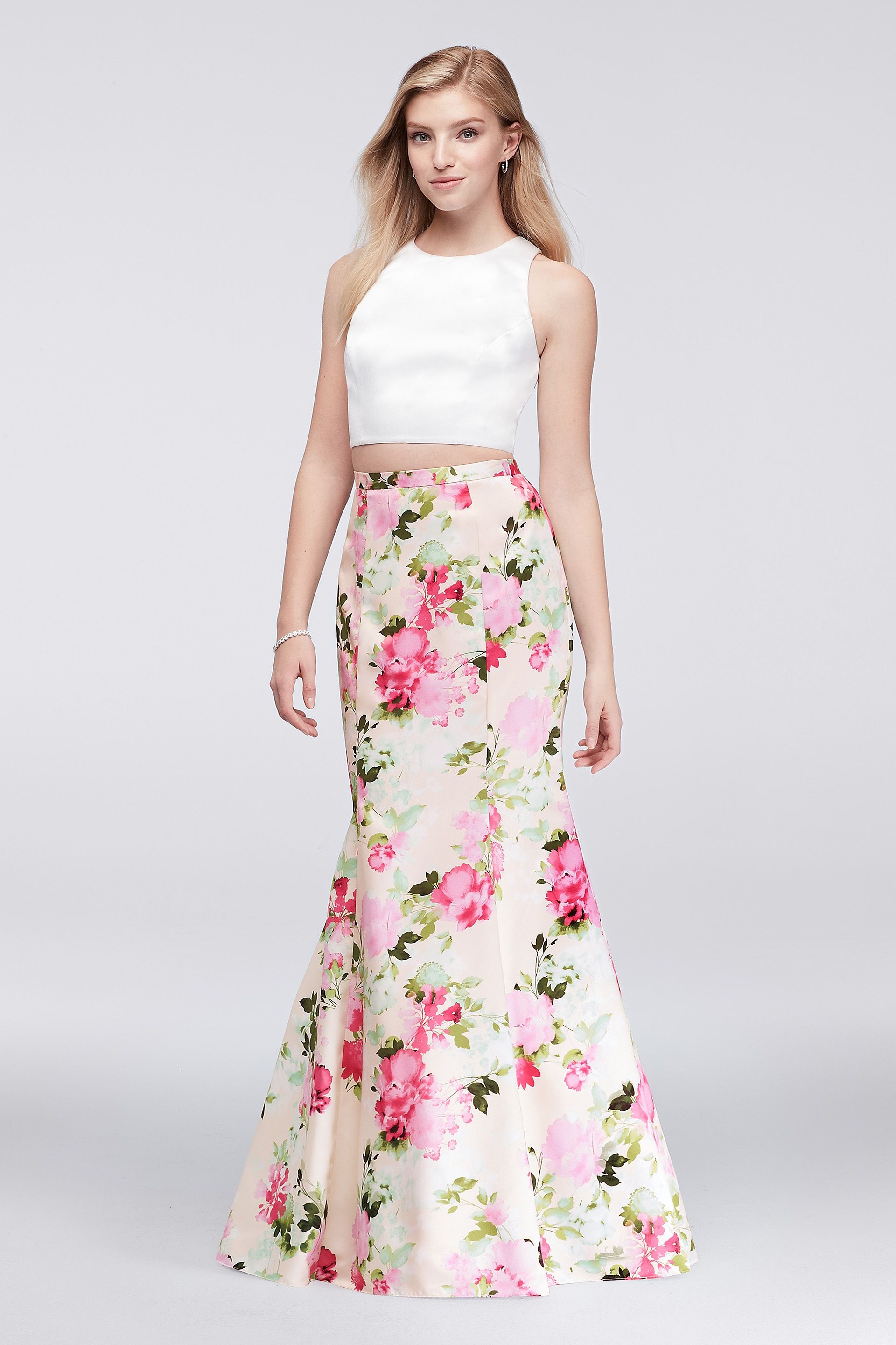 Solid Crop Top and Floral Mermaid Skirt Set | David's Bridal