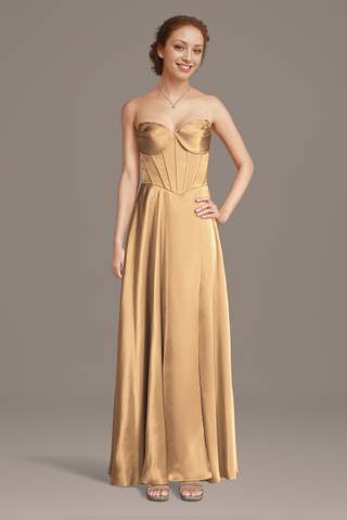 honey gold bridesmaid dress Gold Bridesmaid Wedding Gown For Maid Of Honor Grace Loves Lace Anya Eco Gold