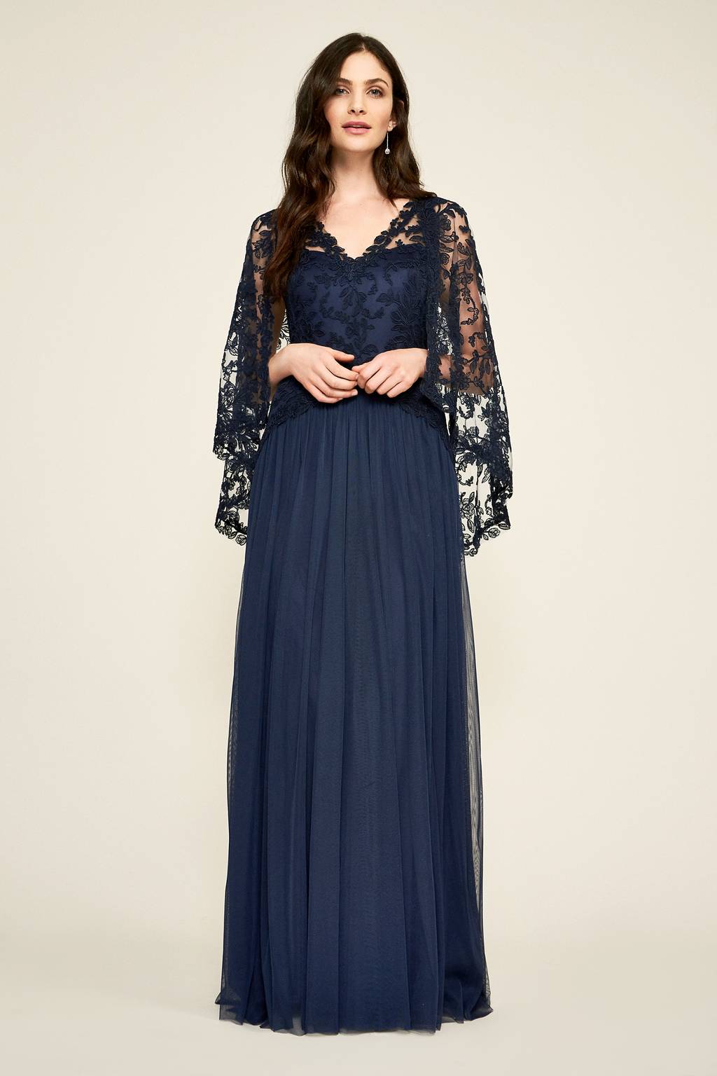 sheer cape dress The strapless Satin Maxi Dress with Sheer Cape Overlay. Designed with a sleek straight neckline and flowing A-line silhouette, it offers versatile styling. Wear the cape draped, tied, or remove it for