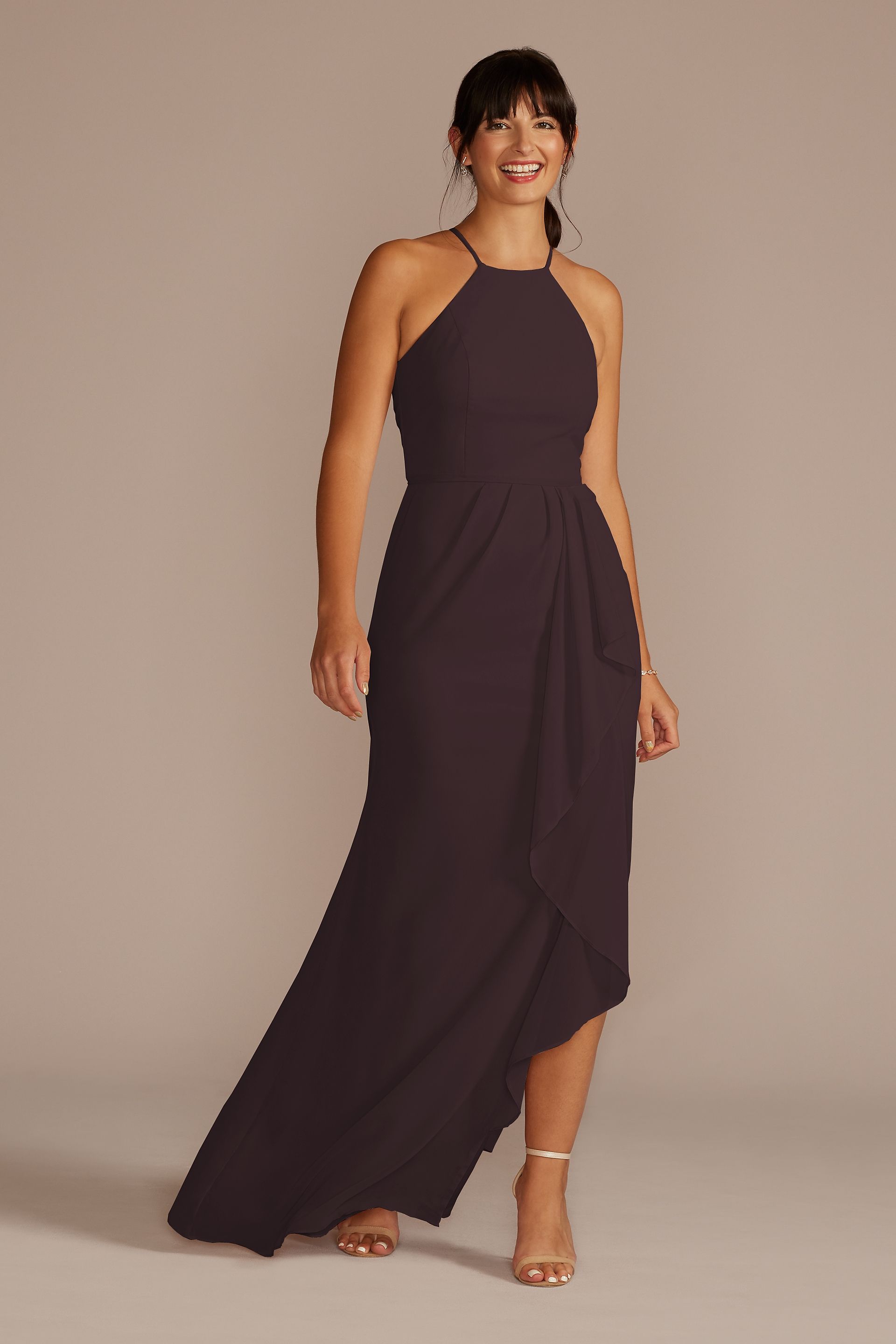 chiffon cascade dress Cascade with High-Neck Chiffon Bridesmaid Dress