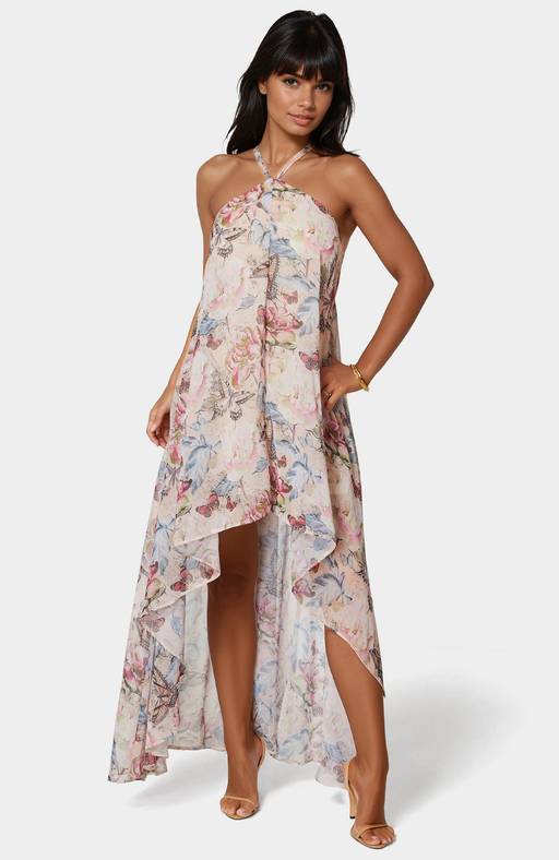 floral chiffon high low dress Marmalade Garden Floral Chiffon High-Low Maxi Dress Sunbaked / S