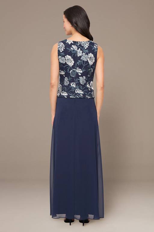 long chiffon jacket dress Dark Navy Chiffon Jacket Lace Mother Bride Dress