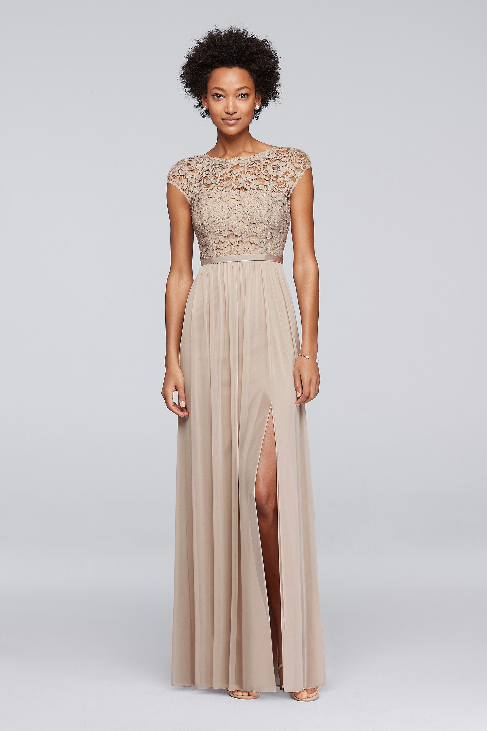 lace and mesh v neck bridesmaid dress Navy Beaded Lace Long V Neck Dress With See-Through Mesh Paneling