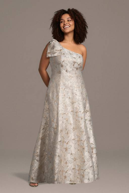 embroidered brocade dress Long Brocade Dress with Embroidered Border